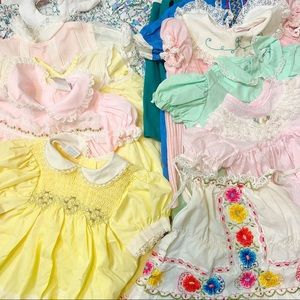 COPY - Vintage lot of 12 baby dresses : rompers : frilly : embroidered: mixed s…